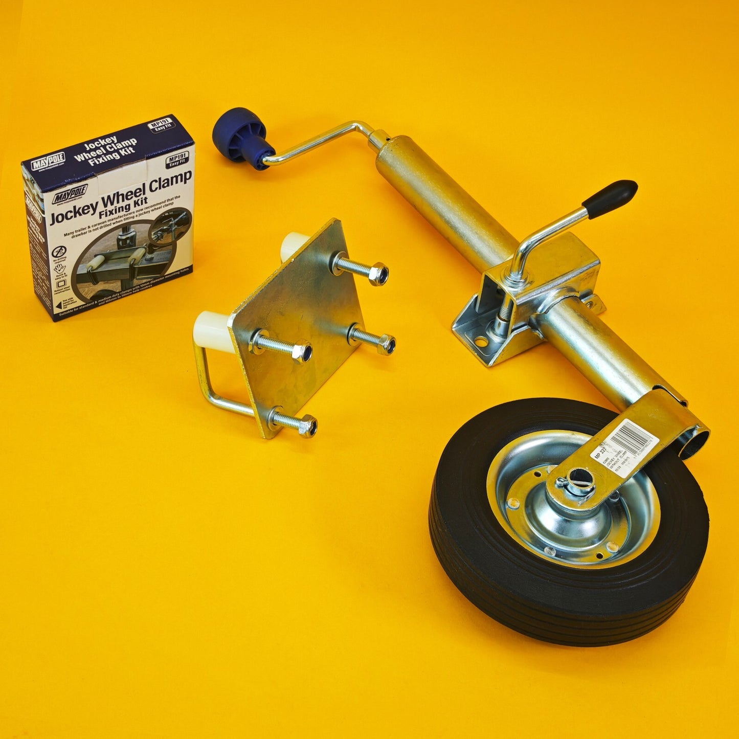 42mm Jockey Wheel + Clamp + Fixing Kit For Trailer / Caravan 100Kg 480-750mm UK