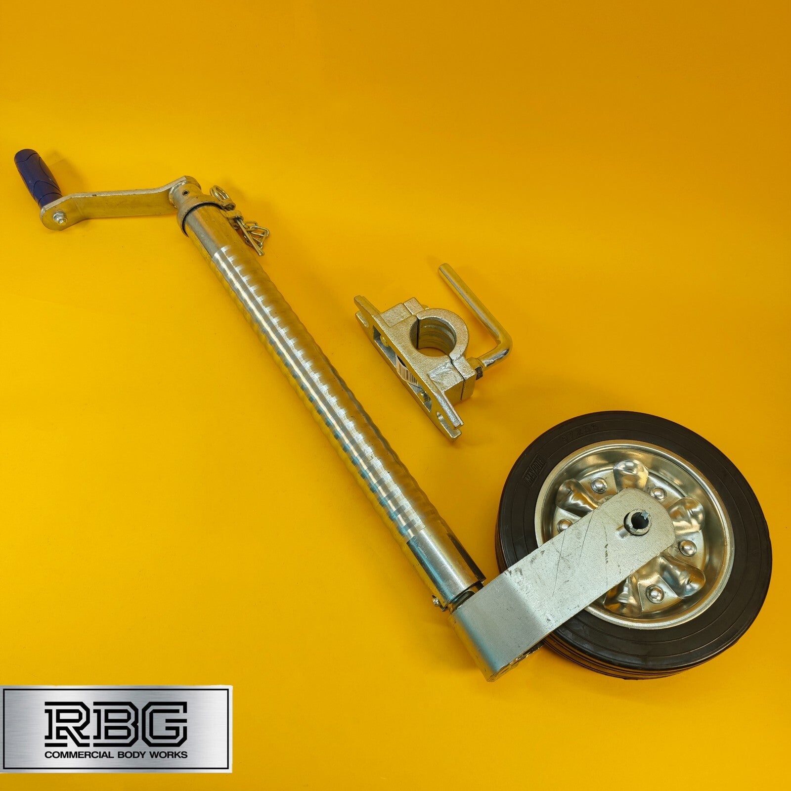 48mm Jockey Wheel + Clamp For Trailer Heavy Duty Serrated 750kg 670-940mm
