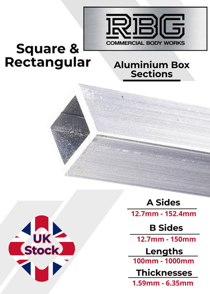 ALUMINIUM RECTANGULAR & SQUARE BOX SECTION VARIOUS SIZES In METRIC & INCH UK
