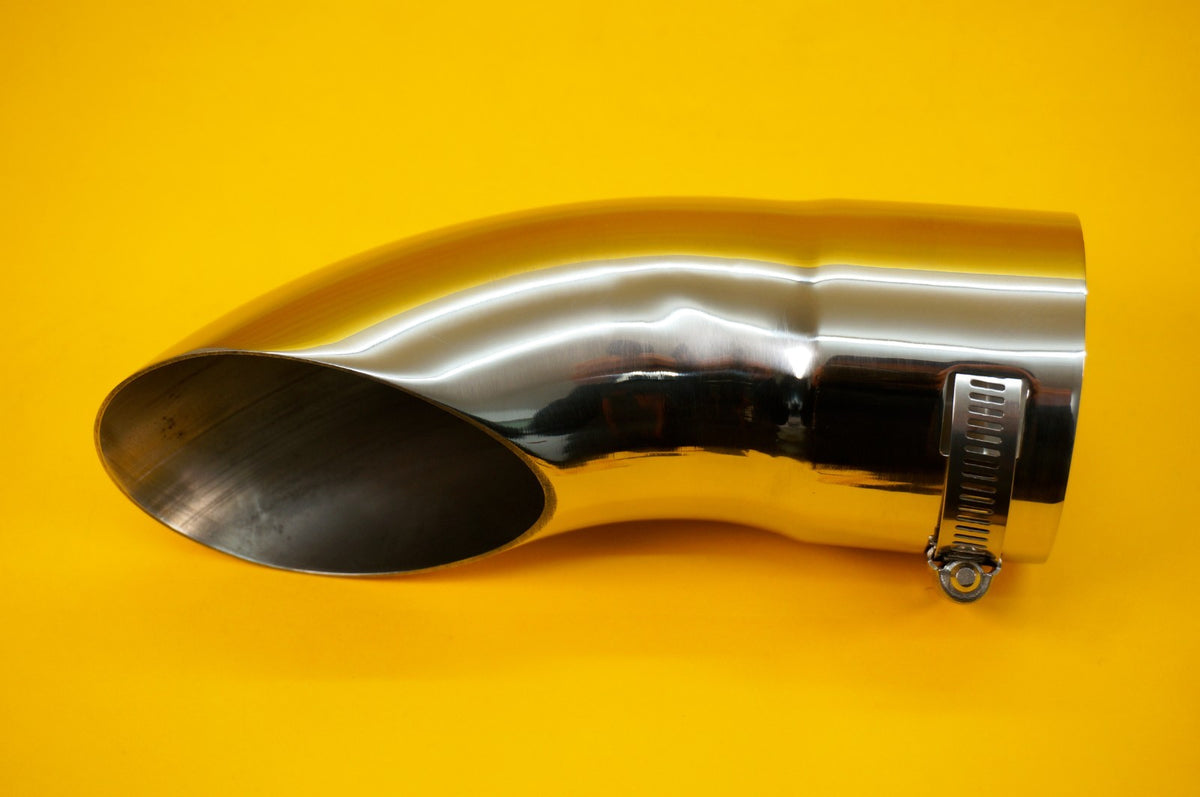 Curved Curl Down Exhaust Tail Pipe Trim Blow Down Tip 50mm–68mm Fitting Range