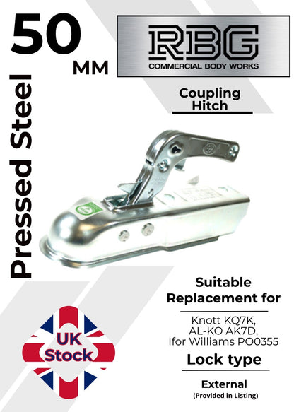 50MM COUPLING HITCH FOR 50MM DRAWBARS PRESSED STEEL, Heavy Duty Trailer Coupling