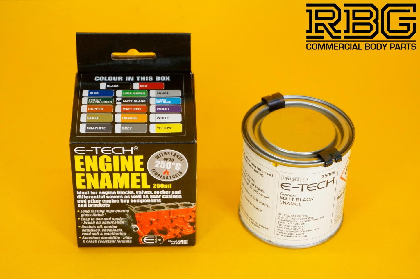 Engine Enamel Paint MATT BLACK E-TECH 250ml Heat Resistant for Car Motorbike