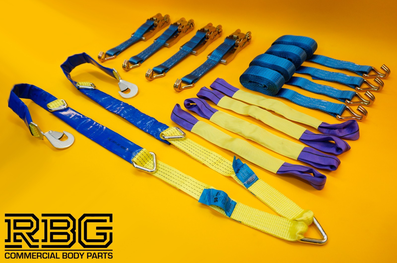 Winching Assistance Strap 1.5m x 50mm + 4x Recovery Ratchet Strap 4m x 50mm 5Ton
