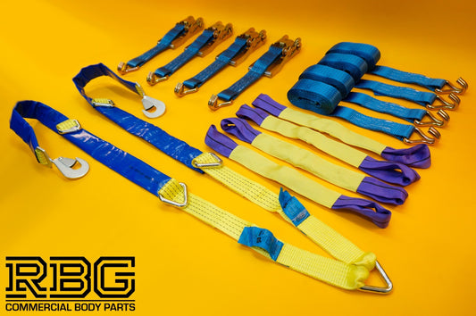 Winching Assistance Strap 1.5m x 50mm + 4x Recovery Ratchet Strap 4m x 50mm 5Ton