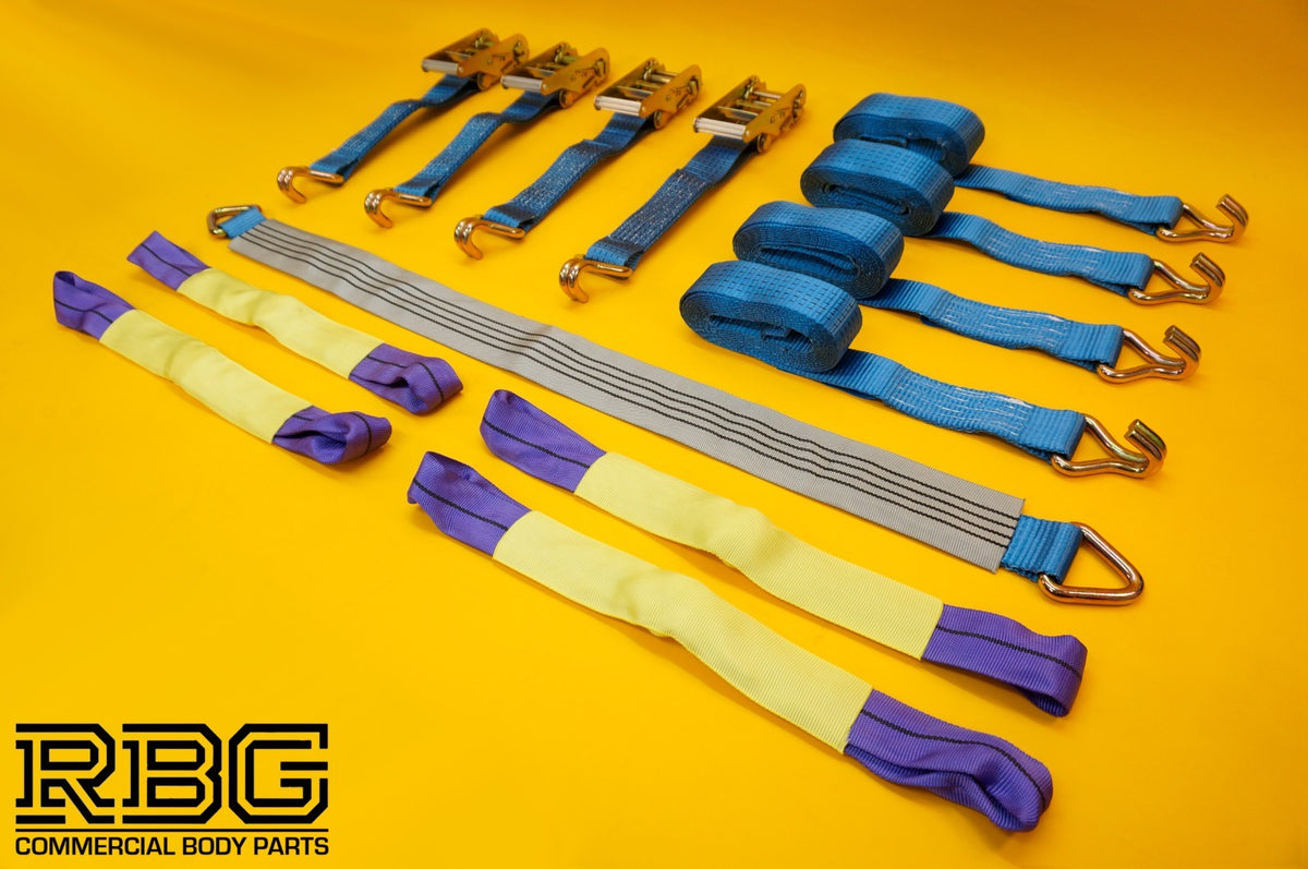 Axle Recovery Strap 1mx50mm + 4x Tie Down Ratchet Strap 4mx50mm 5Ton Lashing