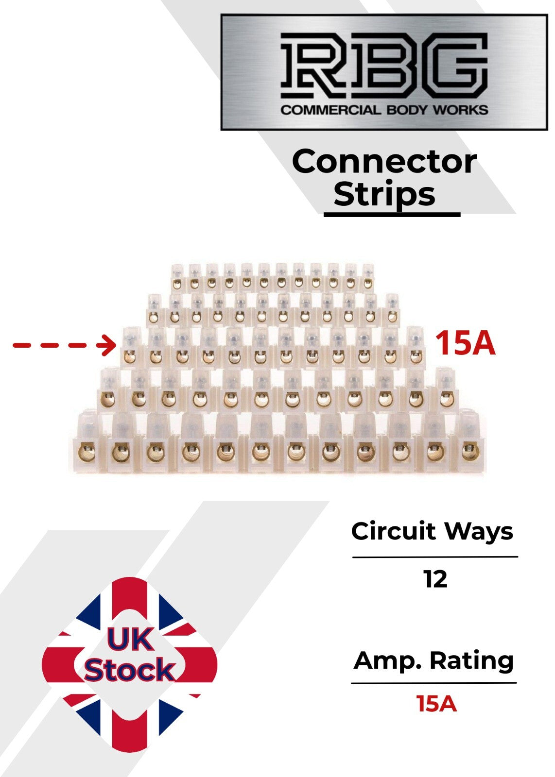 12 Way Connector Strips,  Terminal Blocks, Tidy Connection 3, 5, 15, 30, 60 Amps