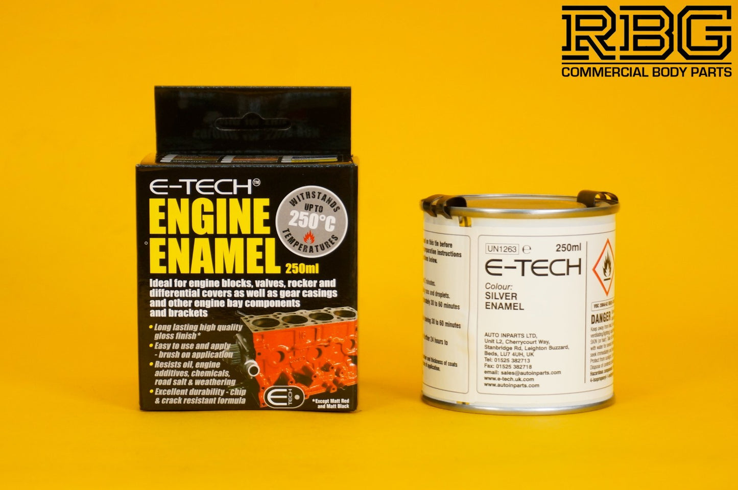 SILVER Engine Enamel Paint Gloss E-TECH 250ml Heat Resistant for Car Motorbike