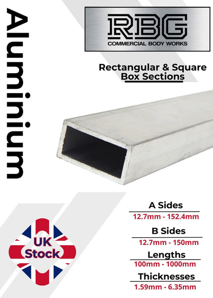 ALUMINIUM RECTANGULAR & SQUARE BOX SECTION VARIOUS SIZES In METRIC & INCH UK