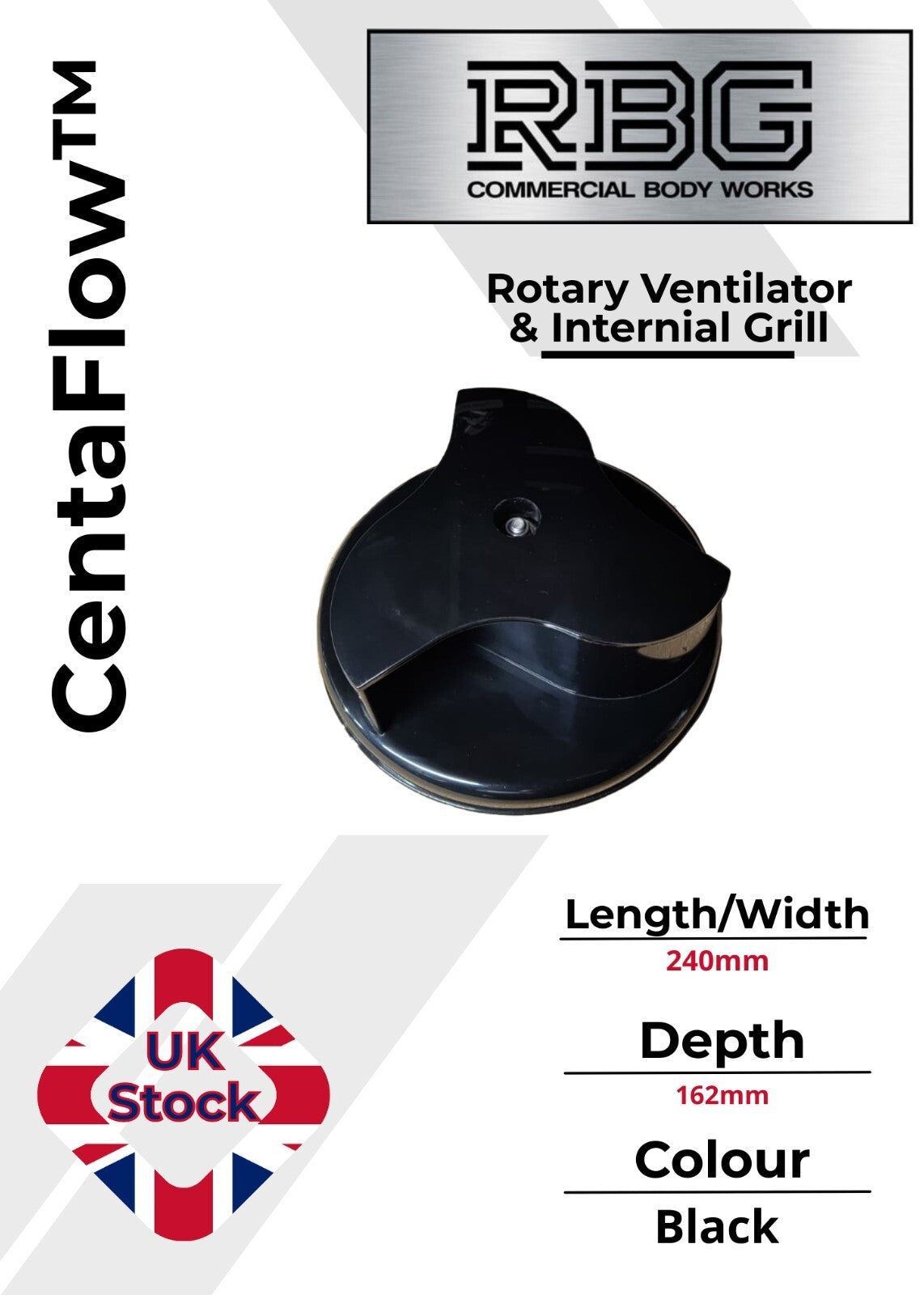 Centaflow™ Wind Driven Vent Black Horsebox Classic Profile Rotary Van Roof Air