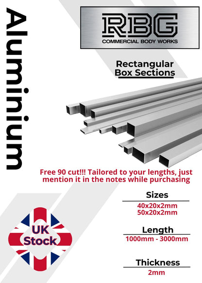 ALUMINIUM RECTANGULAR BOX SECTIONS Inch & Metric Various Sizes Free UK Delivery