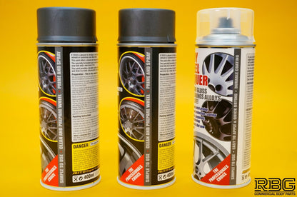 2x Alloy Wheel Paint TECHNIK GREY + 1x Clear Lacquer Spray Car Refurbishment