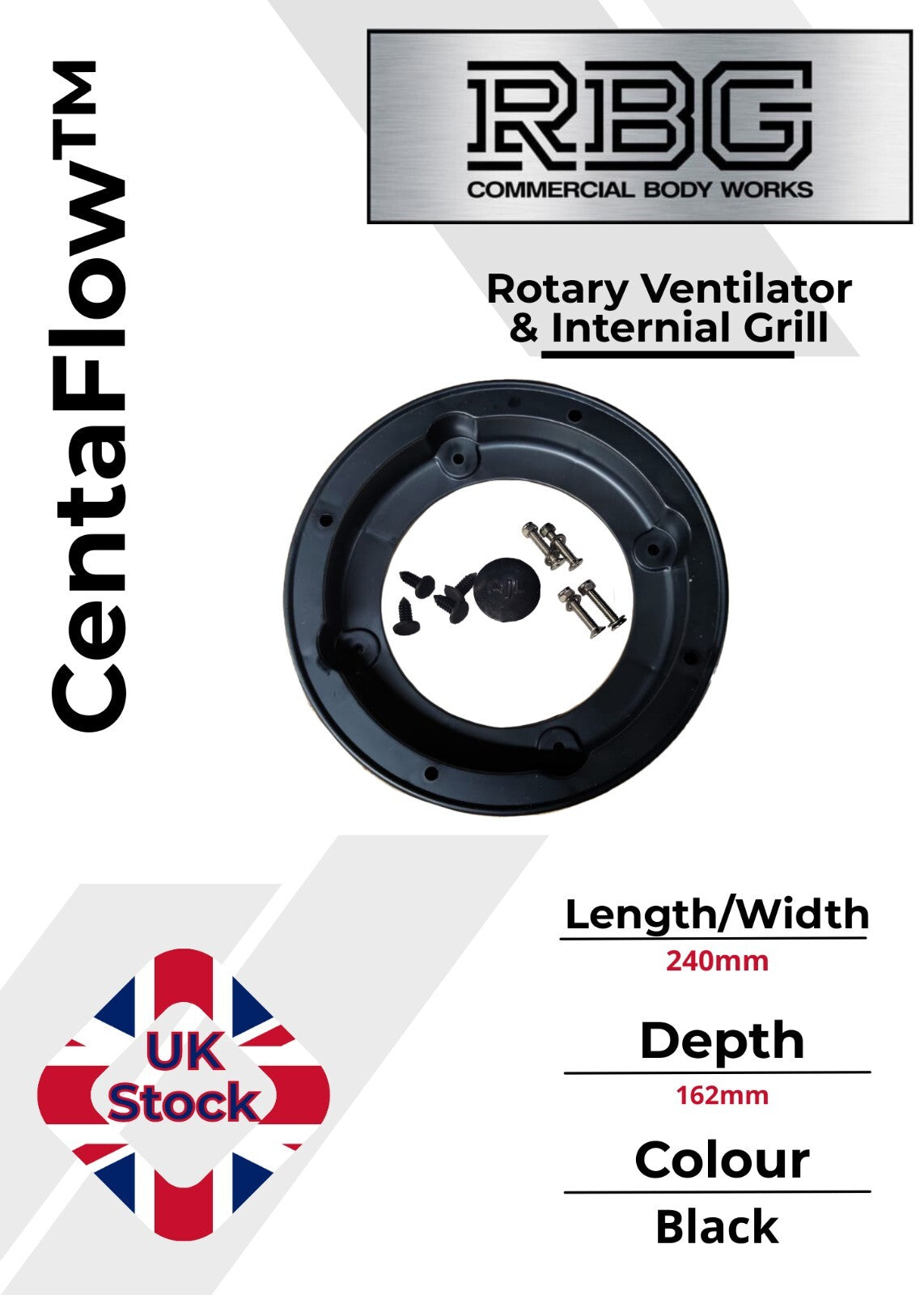 Centaflow™ Wind Driven Vent Black Horsebox Classic Profile Rotary Van Roof Air