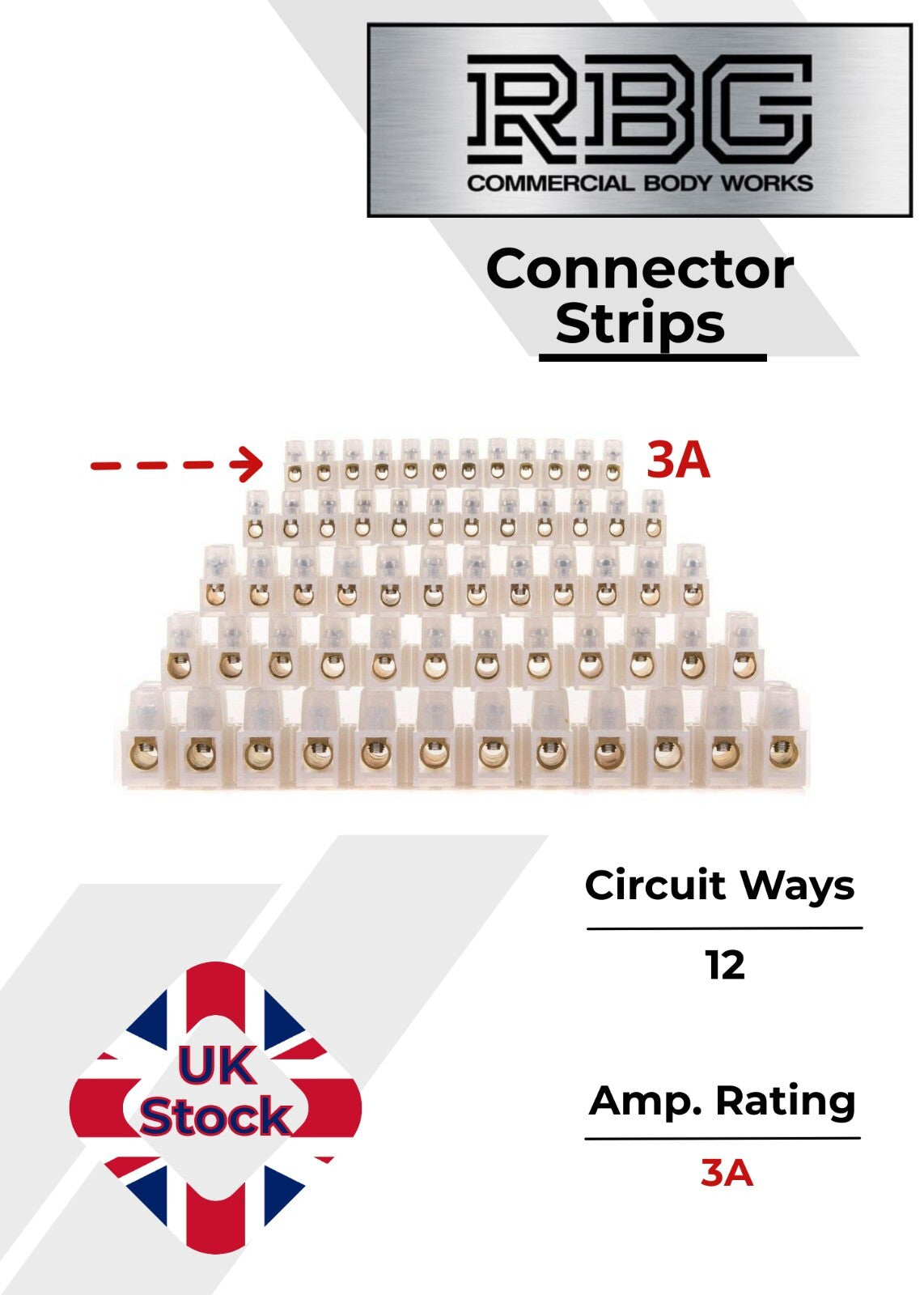 12 Way Connector Strips,  Terminal Blocks, Tidy Connection 3, 5, 15, 30, 60 Amps