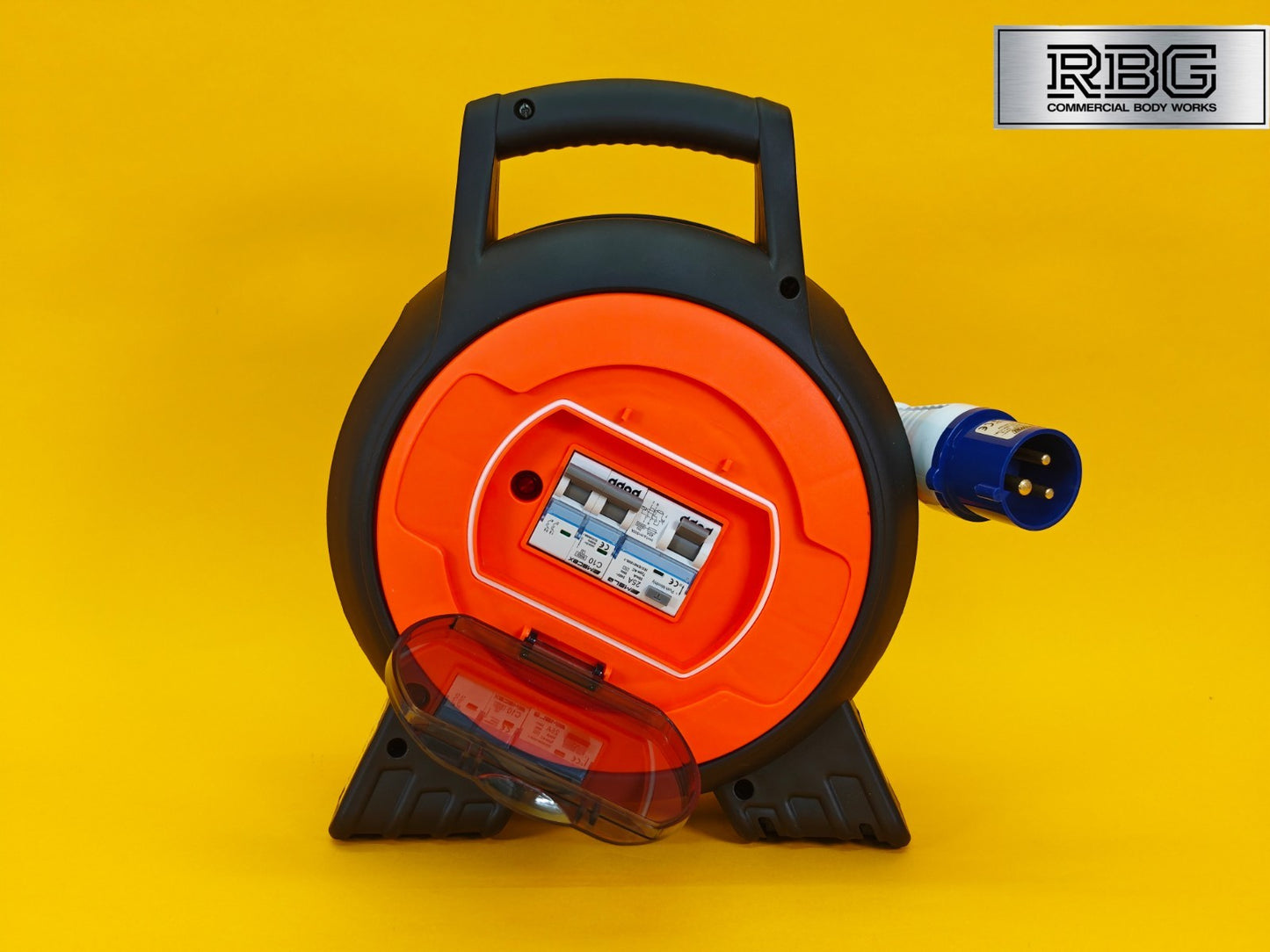 15m Roller Mobile Mains Power Unit 3 Way with LED Light Twin USB RCD Protected