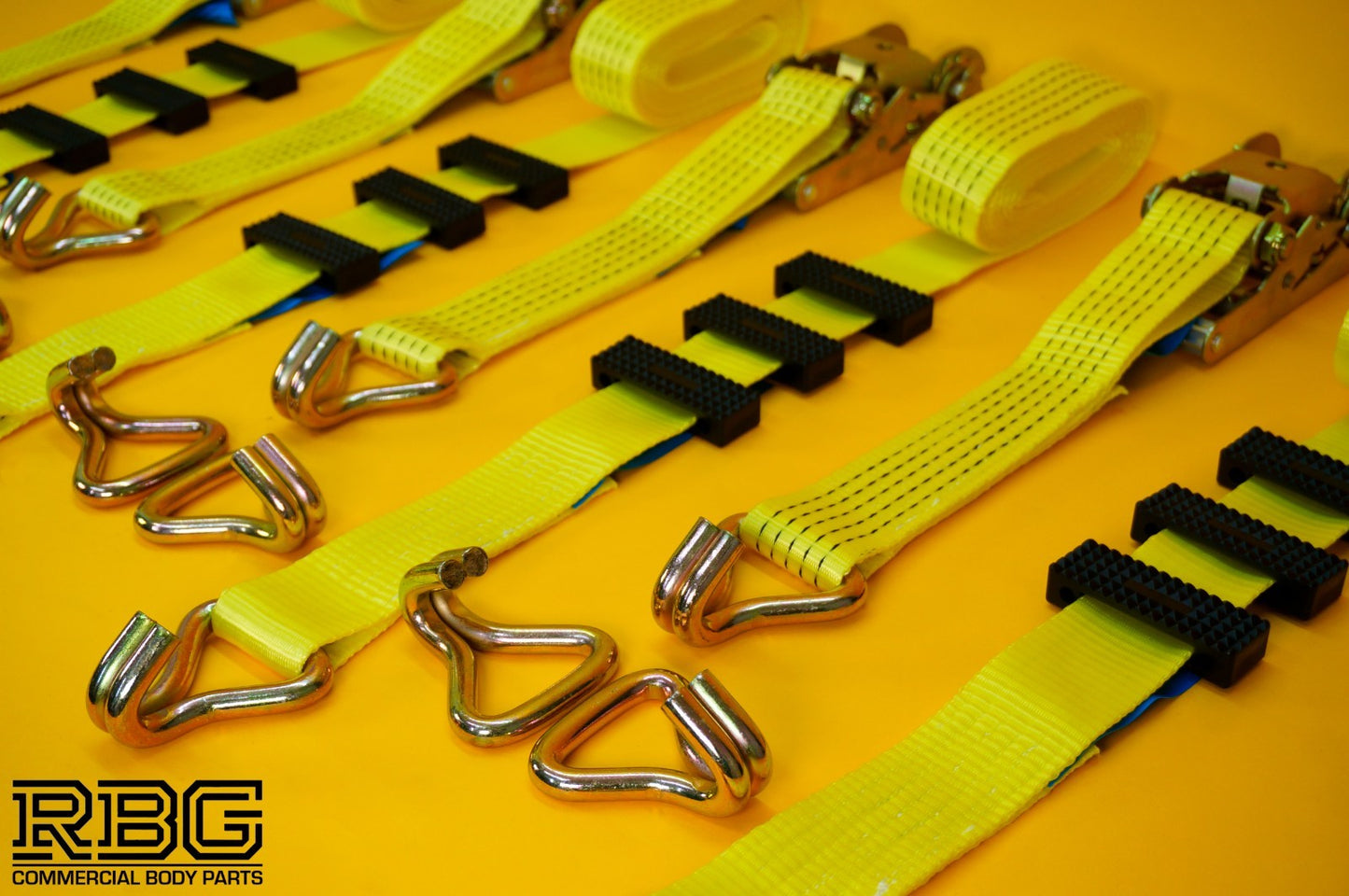 Recovery Ratchet Strap 5ton Over Wheel Tie Down Hi-Vis Yellow + Grip SET 4Pcs