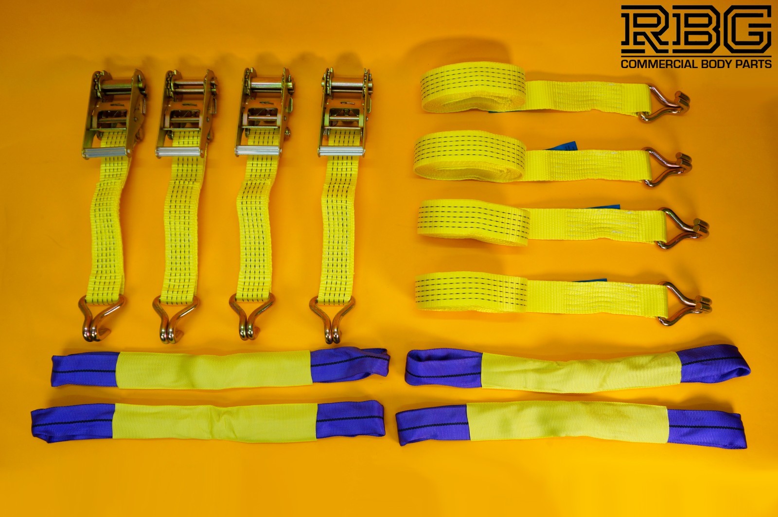 Ratchet Tie Down Strap SET 4Pcs 5 Ton Hi-Vis YELLOW Recovery Safety Over Wheel