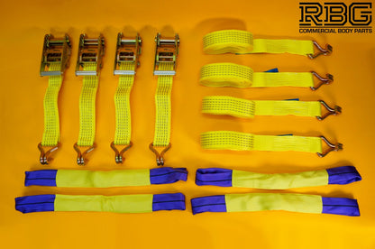 Ratchet Tie Down Strap SET 4Pcs 5 Ton Hi-Vis YELLOW Recovery Safety Over Wheel