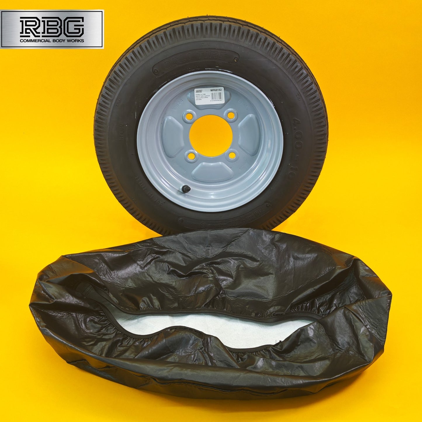 Spare Wheel & Tyre + Cover 400x10 for MP6815 Trailer 115mm PCD 10″ Diameter UK
