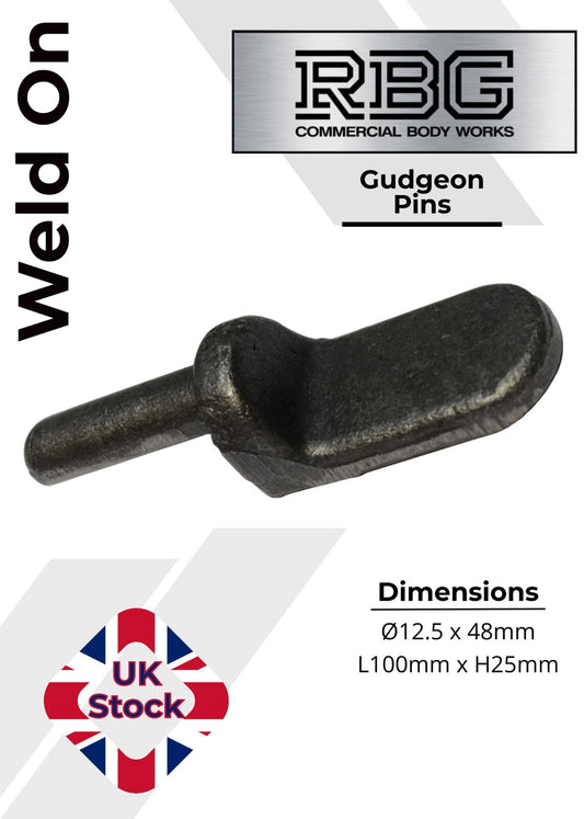 2x Weld-On Gudgeon Hinge Pins, Self Colour. For Tailboards, Tipper Dropsides.