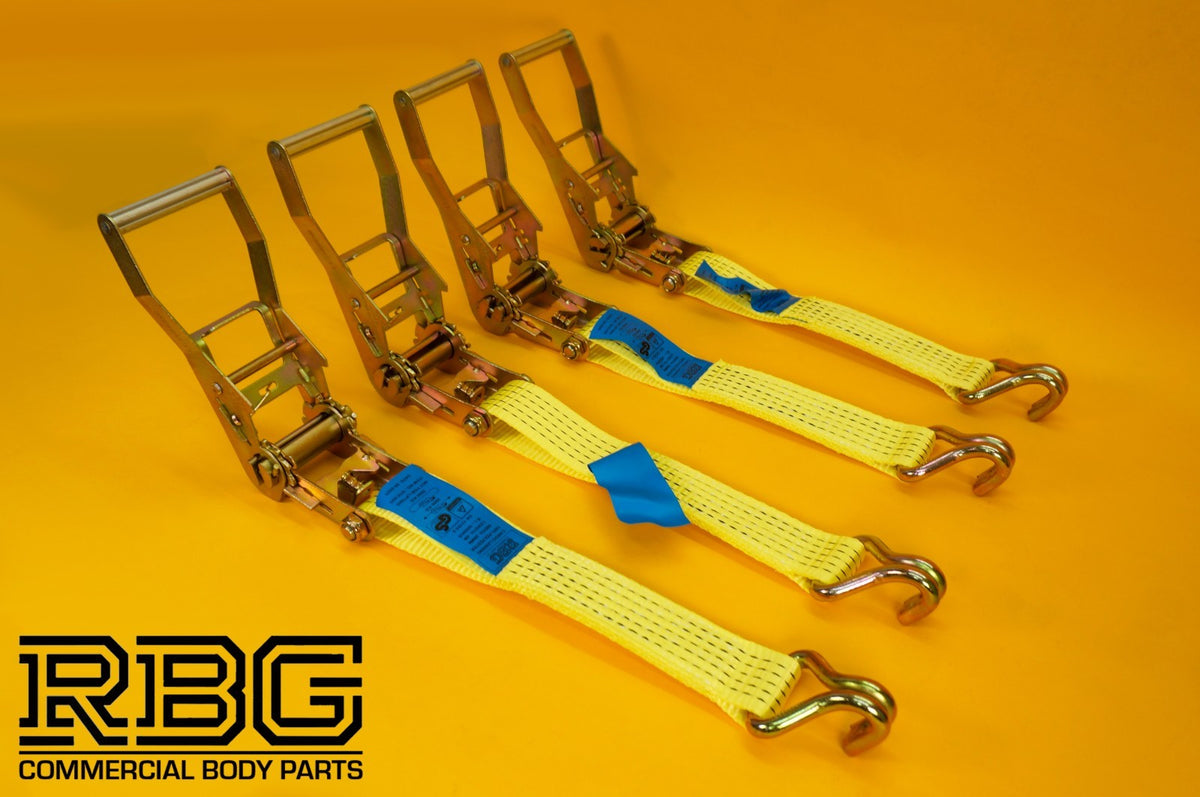 4x Tie Down Ratchet Strap 5T 4mx50mm Over Wheel + Axle Recovery Strap 1mx50mm