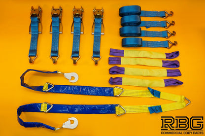 Winching Assistance Strap 1.5m x 50mm + 4x Recovery Ratchet Strap 4m x 50mm 5Ton