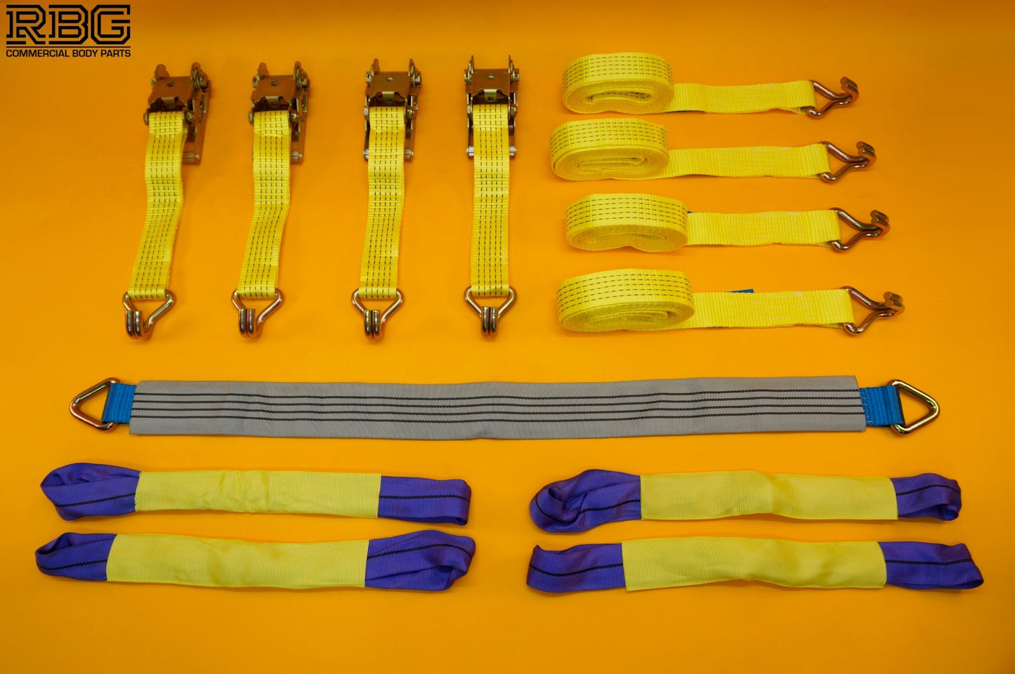 Axle Recovery Strap 1m x 50mm + 4x Tie Down Ratchet Strap 4m x 50mm 5Ton Cargo