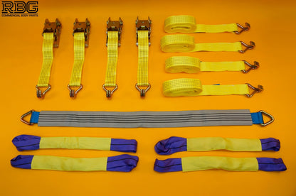 Axle Recovery Strap 1m x 50mm + 4x Tie Down Ratchet Strap 4m x 50mm 5Ton Cargo