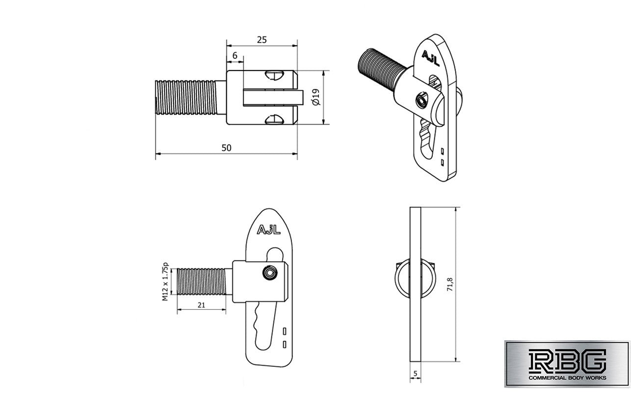 Antiluce™ Fastener M12 x 22mm Bolt-On | Drop Lock Horsebox Trailer-Tailgate 1Pc