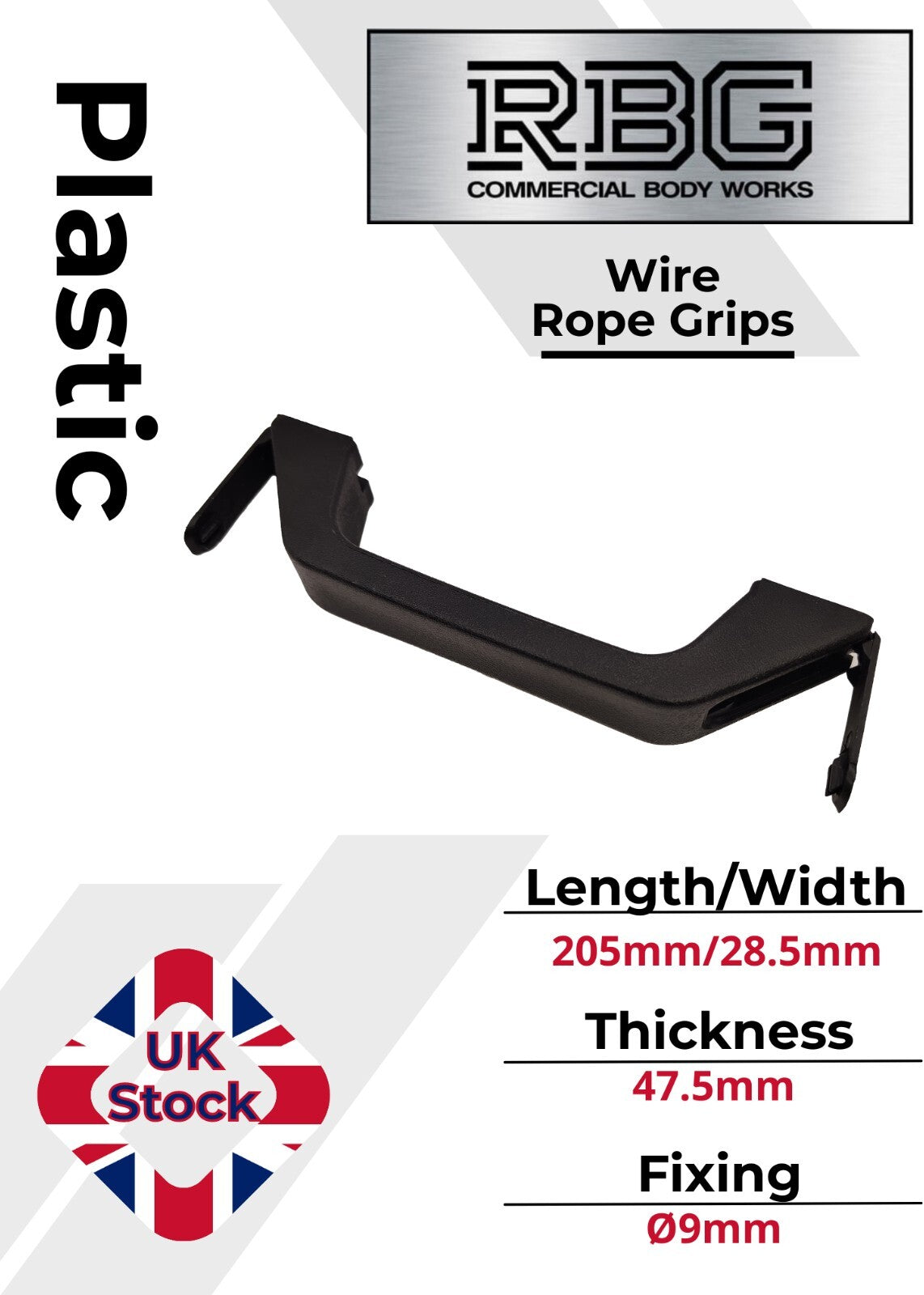 Door Grab Handle Black Plastic for Trailer Horsebox & Caravan Camper Van