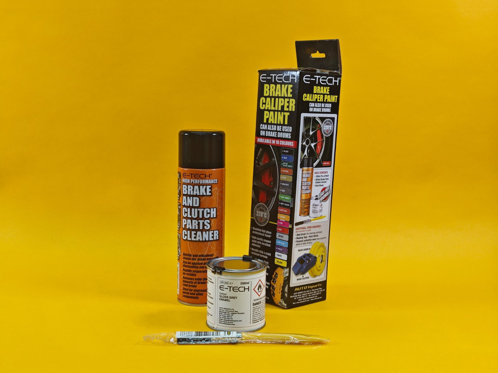 Brake Caliper Paint Kit GREY Paint + Cleaner + Brush E-TECH For Car Vehicle UK