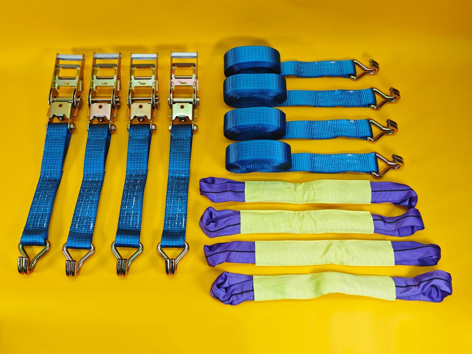 Recovery Ratchet Strap SET 4Pcs 5ton Tie Down Alloy Wheel High-Visibility Blue