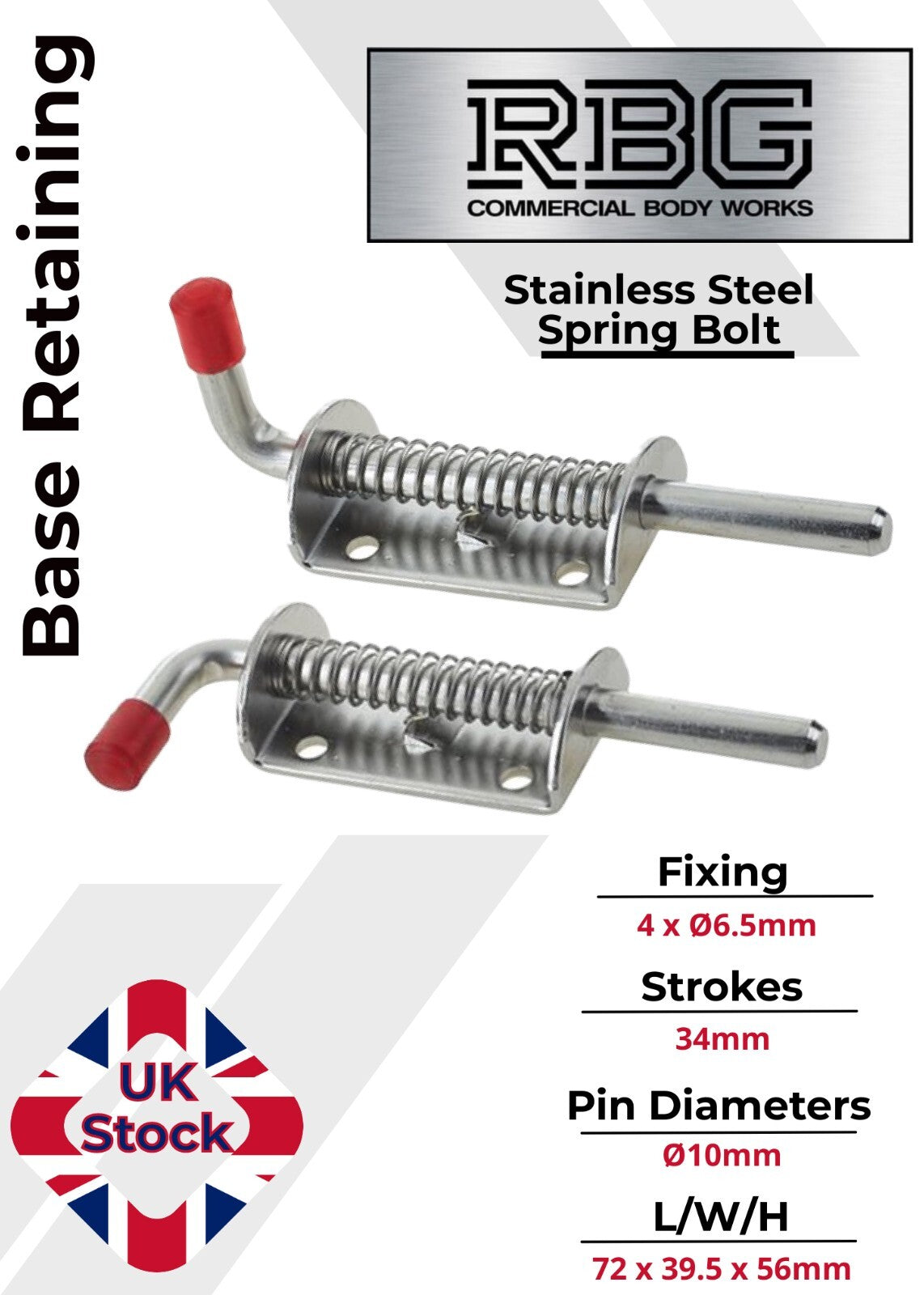 Spring Loaded Retaining Shoot Bolts - Gate Door Catch Stable Horse Box Trailer