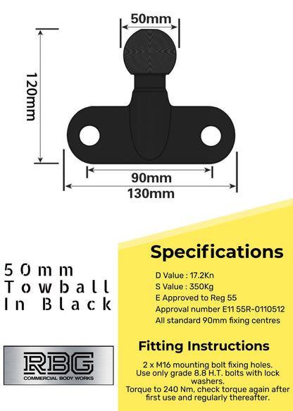 50mm Tow Ball Heavy Duty Standard Tow Hitch E approved 3.5t Gold/Black/Silver