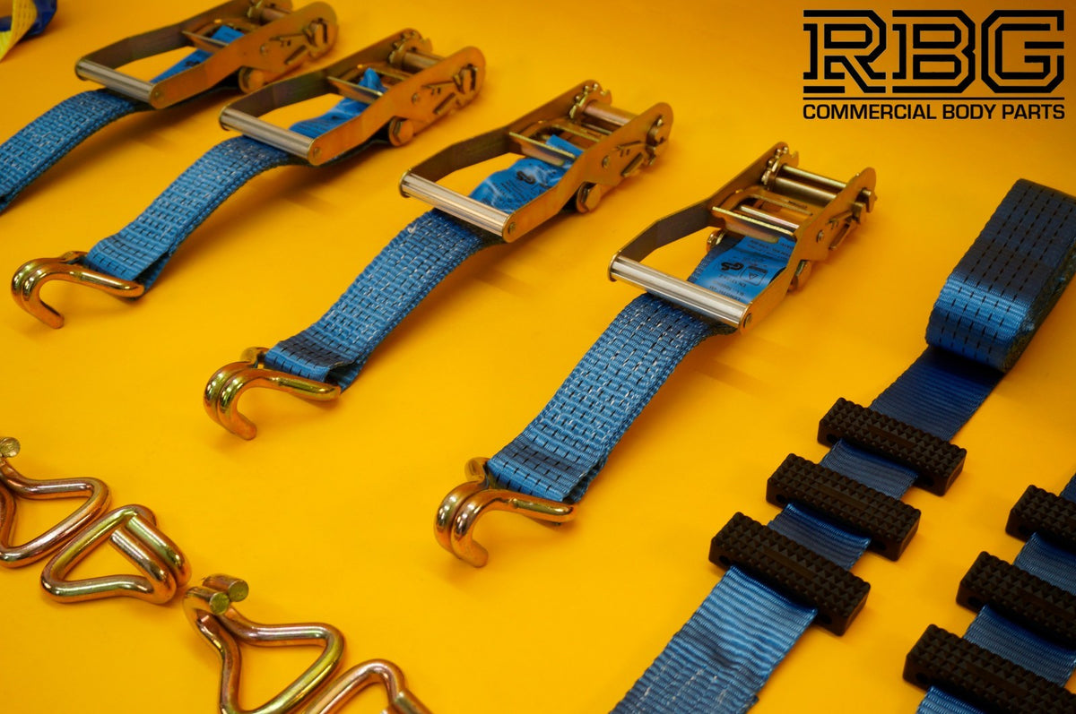 4Pcs Recovery Ratchet Strap 5T Over Wheel 4mx50mm + Axle Recovery Strap 1mx50mm