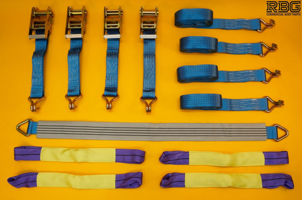 Axle Recovery Strap 1mx50mm + 4x Tie Down Ratchet Strap 4mx50mm 5Ton Lashing