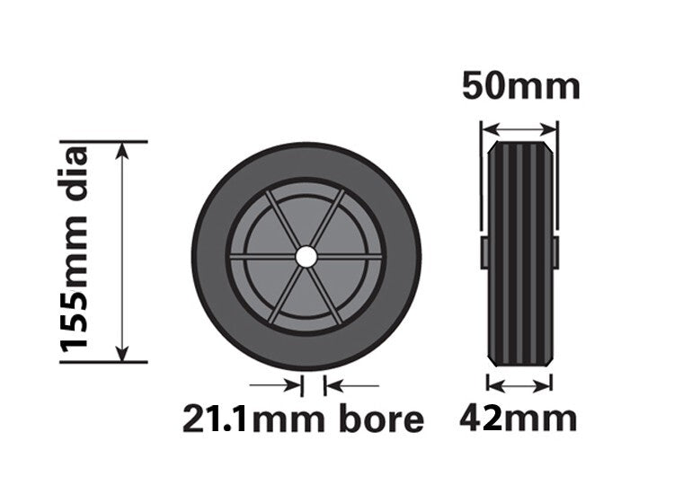 Plastic Spare Wheel for Jockey Wheels Black for Trailer Rubber Tyre 155mm UK