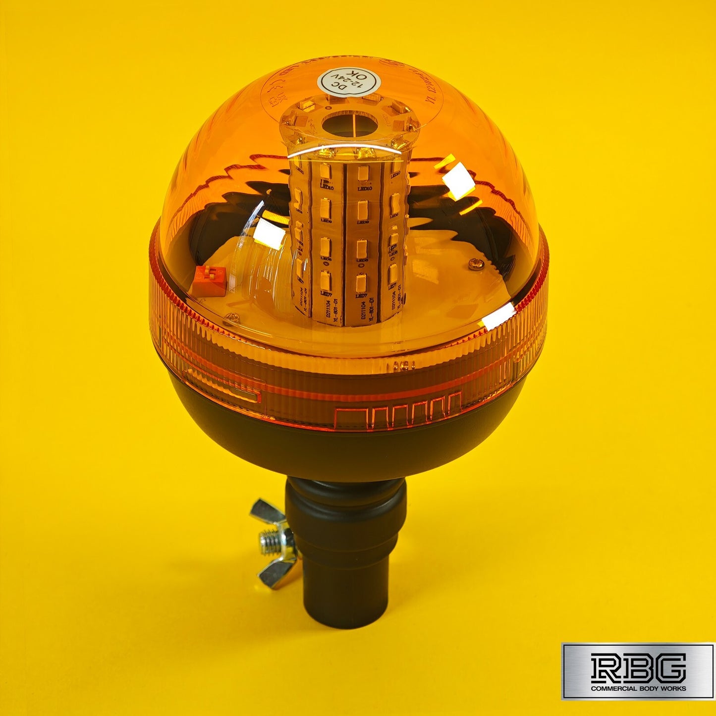 Warning Beacon Light Amber Flexi Din 40 LED Flashing Pole Mount Rotating 12/24V