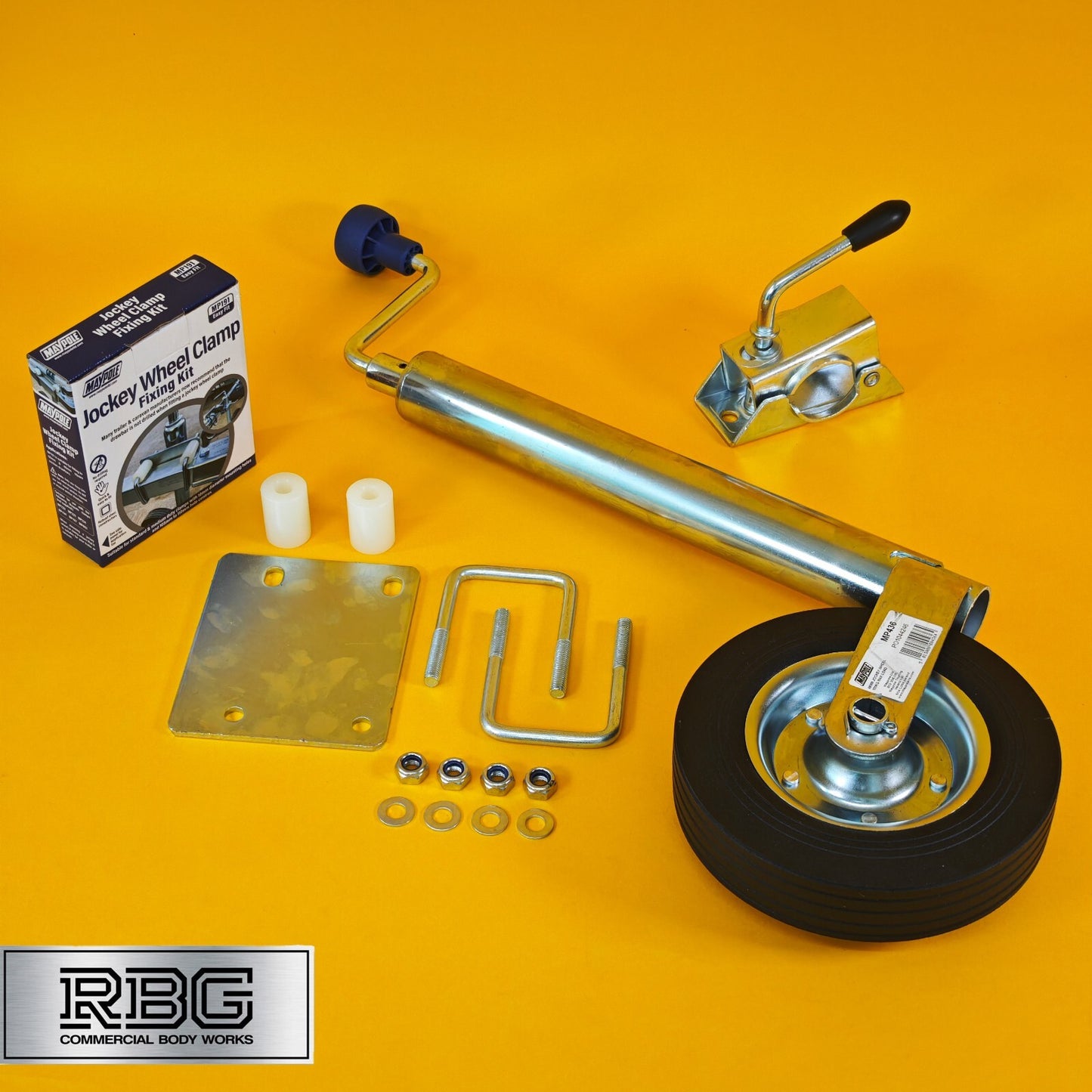 48mm Jockey Wheel + Clamp + Fixing Kit For Trailer / Caravan 100Kg 570mm-810mm
