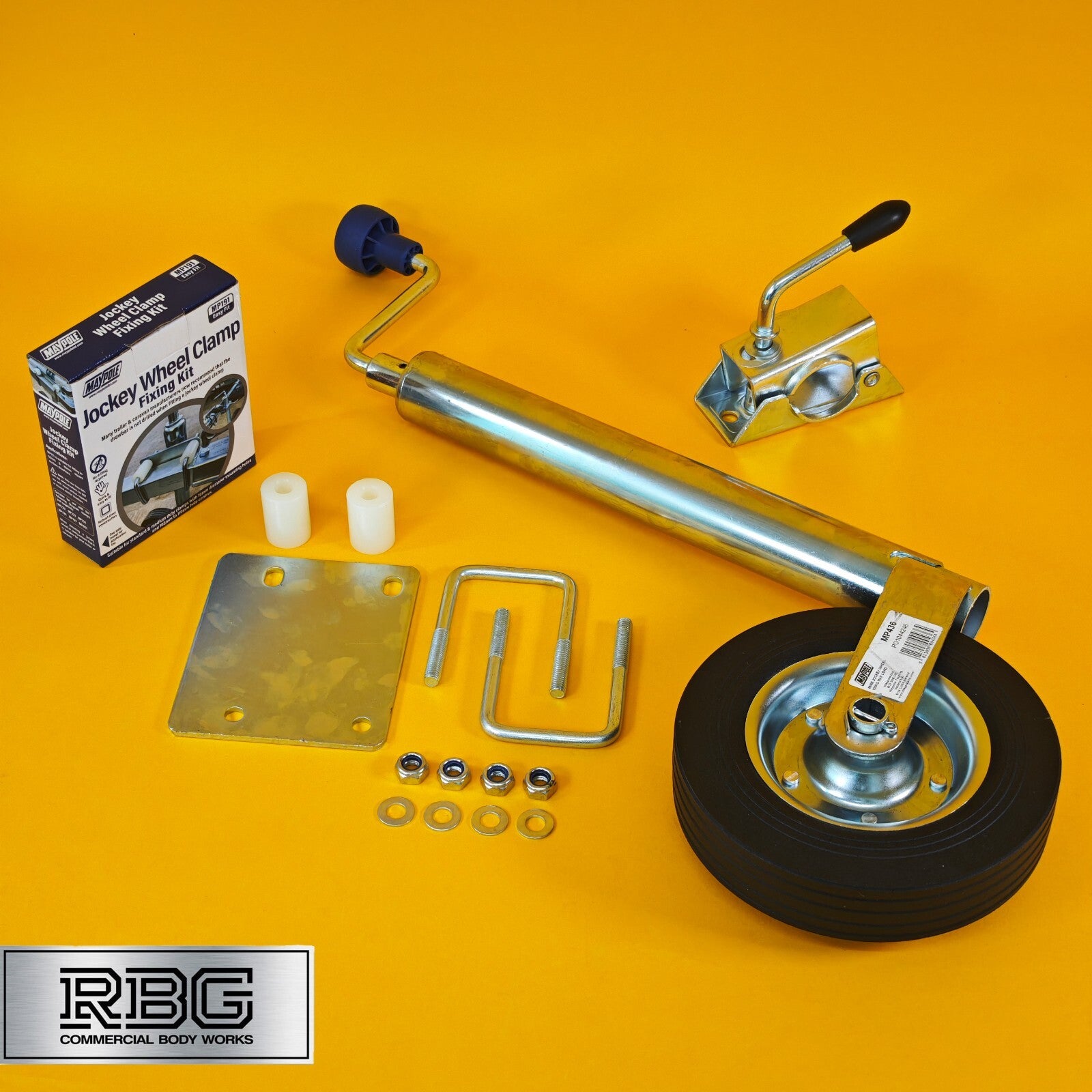 48mm Jockey Wheel + Clamp + Fixing Kit For Trailer / Caravan 100Kg 570mm-810mm