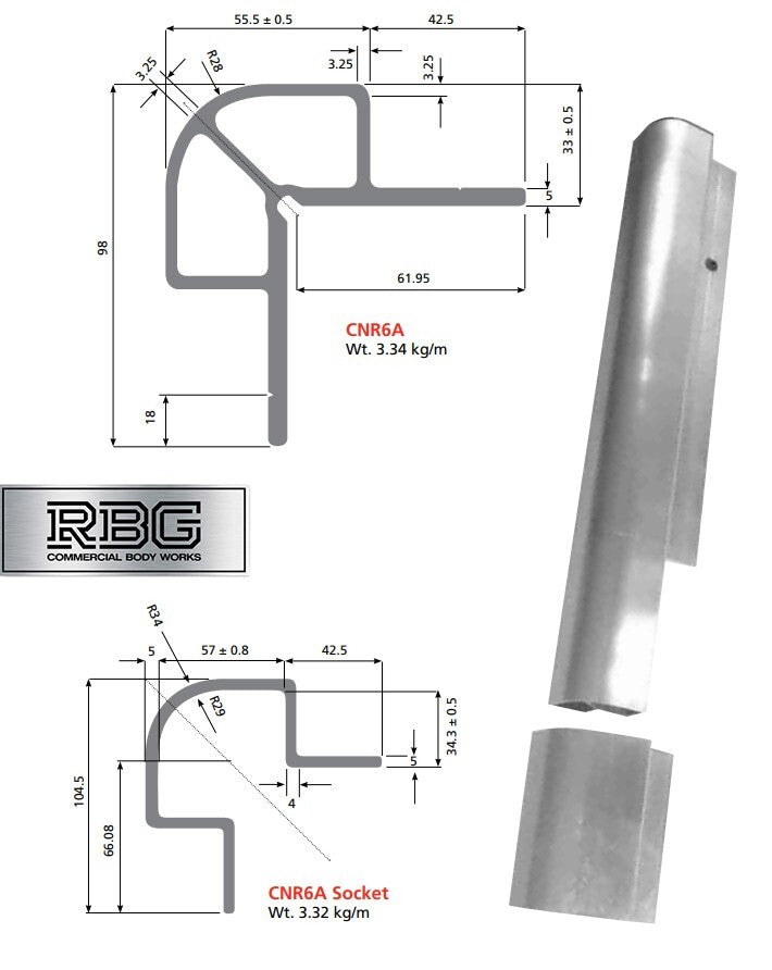 Aluminium Corner Pillar Extrusion 600mm & Socket Dropside Truck Trailer Tailgate