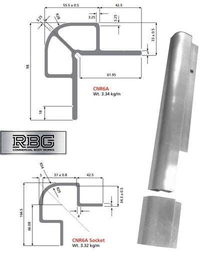 Aluminium Corner Pillar Extrusion 600mm & Socket Dropside Truck Trailer Tailgate