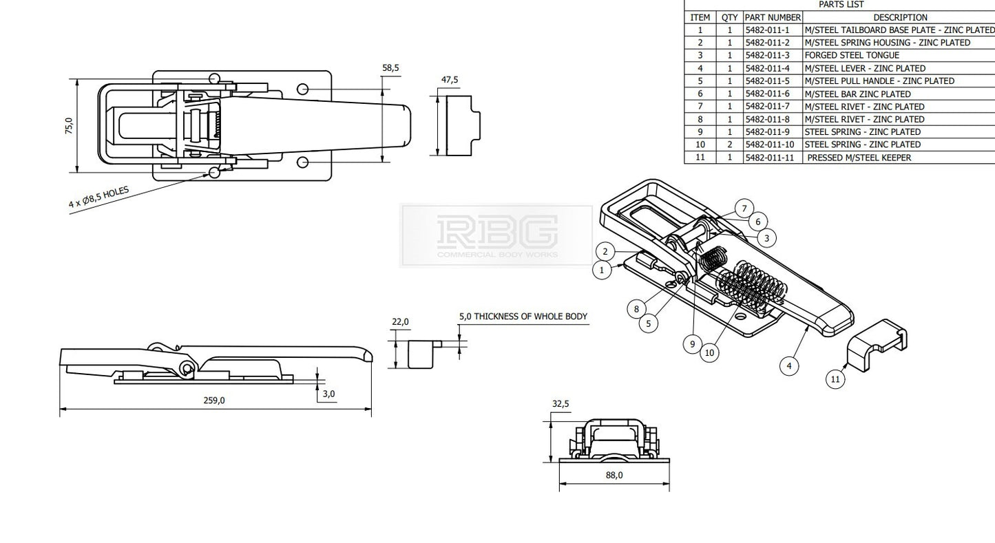 Dropside Lock Pesca Plant On Steel Tailboard Catch Truck Trailer Drop Side Latch