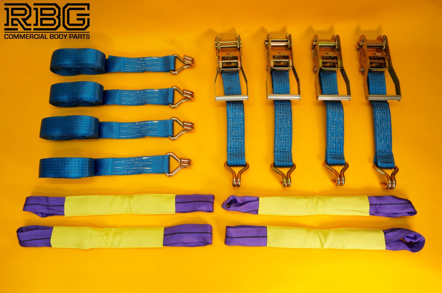 Ratchet Strap Recovery 5Ton Tie Down Over Wheel Hi-Vis Blue XL Ratchet 4Pc SET