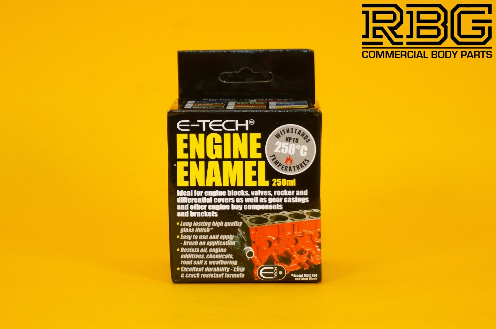 Engine Enamel BLACK Paint Gloss E-TECH High 250ml Resistant for Car Motorbike