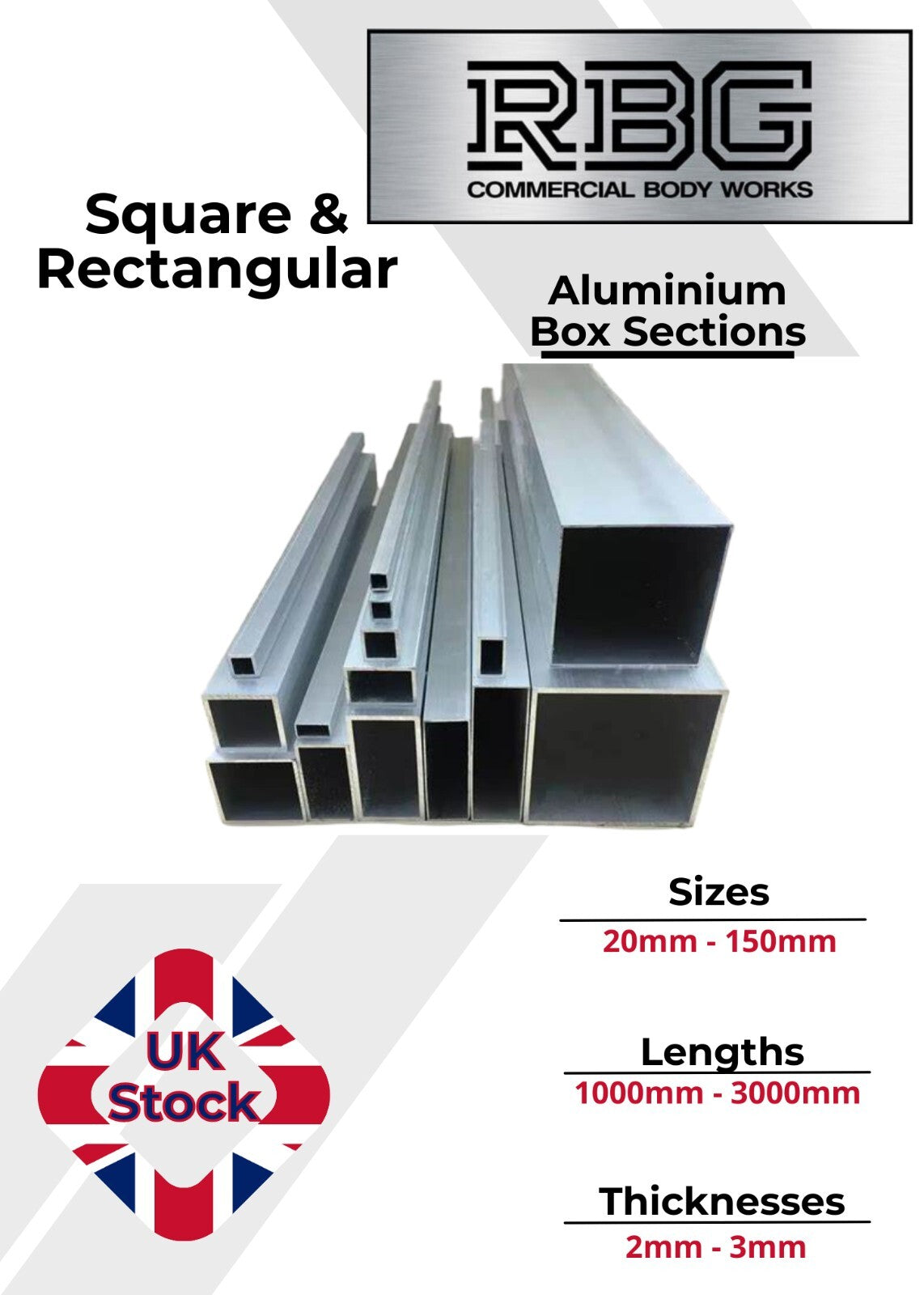 ALUMINIUM RECTANGULAR & SQUARE BOX SECTION Various Sizes Metric Free UK Delivery