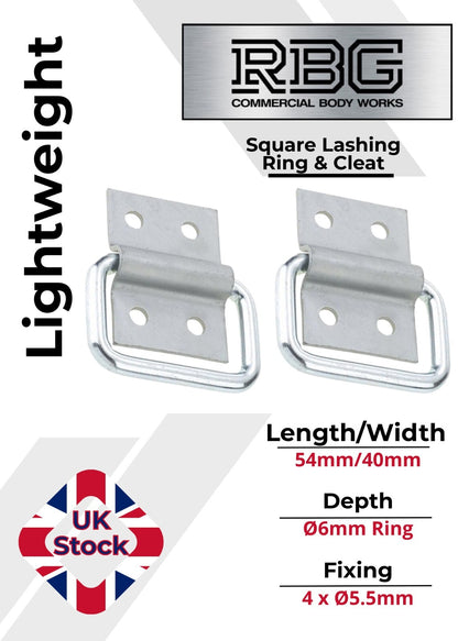 2x Square Lashing Ring & Cleat Zinc Plated for Trailer Caravan Horsebox Truck