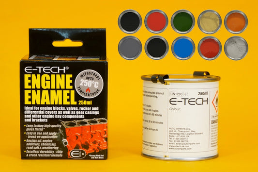 Engine Enamel Paint VARIOUS COLOURS E-TECH 250ml Heat Resistant Car Motorbike UK