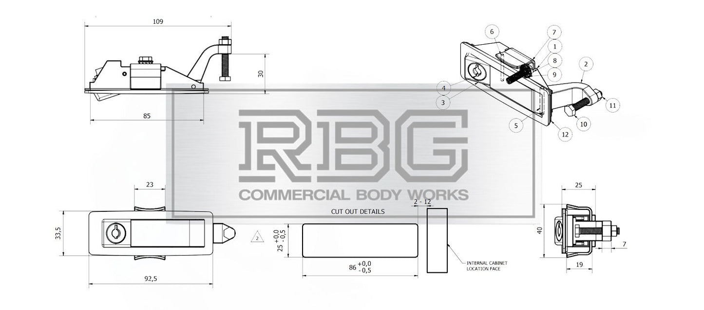 Compression Latch Raised Lock Trigger Black Horsebox, Trailer... Locker Doors
