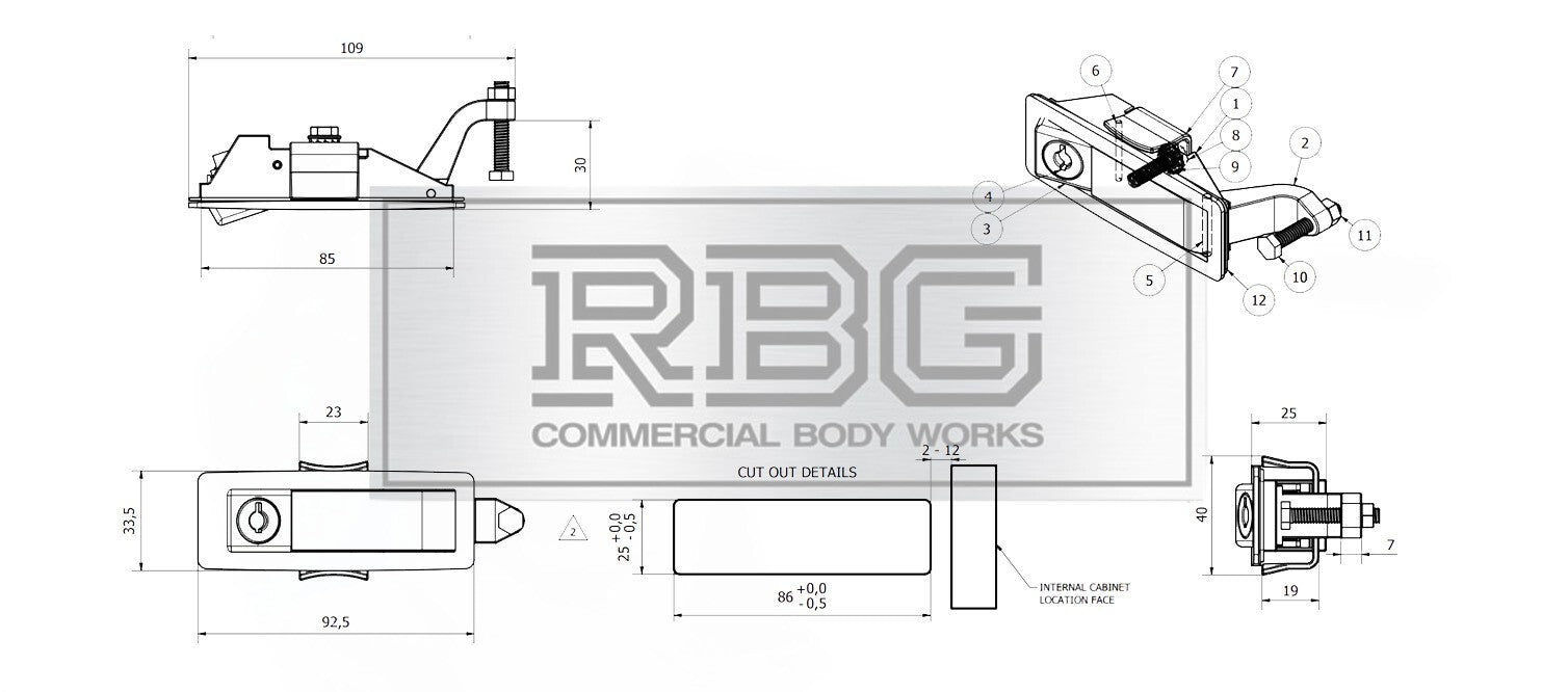 Compression Latch Raised Lock Trigger Black Horsebox, Trailer... Locker Doors