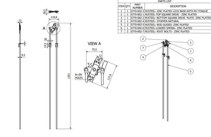 Rod Lock Bars RIGHT Hand 2310mm 3 Point Locking For Doors Trailer Truck Steel UK